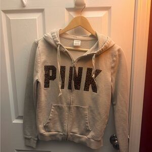 PINK Victoria's Secret Tan Zip-Up Hoodie